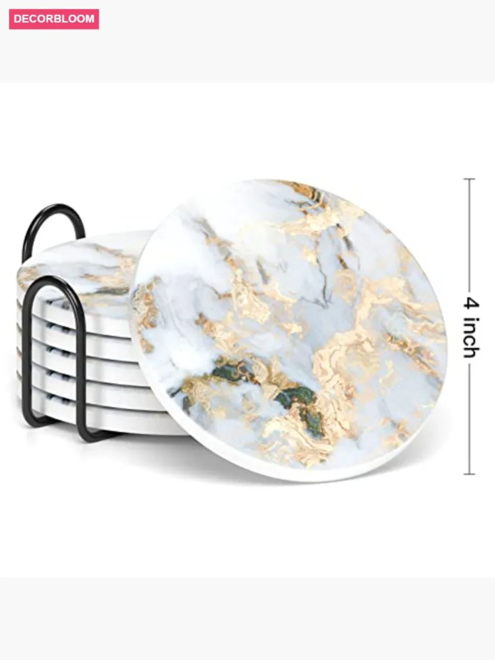 Set of 6 Absorbent Ceramic Coasters with Holder